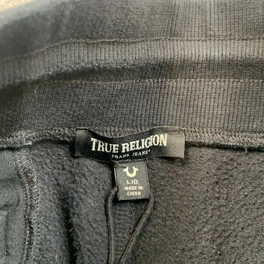 True Religion Shorts Mens L Large Black Fleece Sweat Loungewear Gym Training
